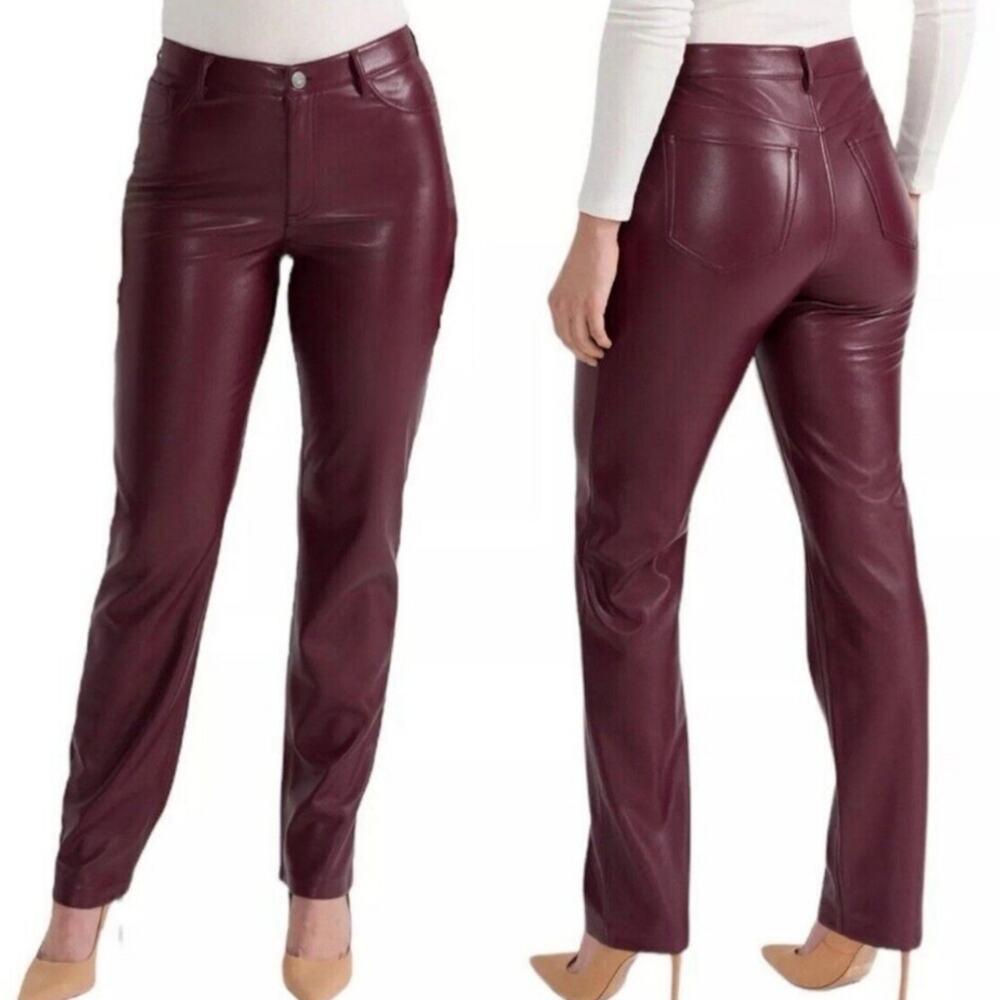 Joie Burgundy Vegan Leather Straight Leg Pants Plus Size 18 New